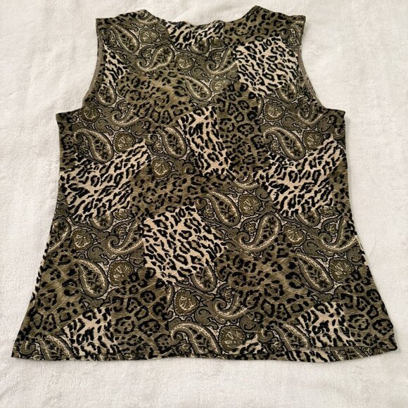 Only Nine Vintage 90s Y2K Olive Green Black Leopard Paisley Stretchy Tank Top XL - Picture 11 of 11